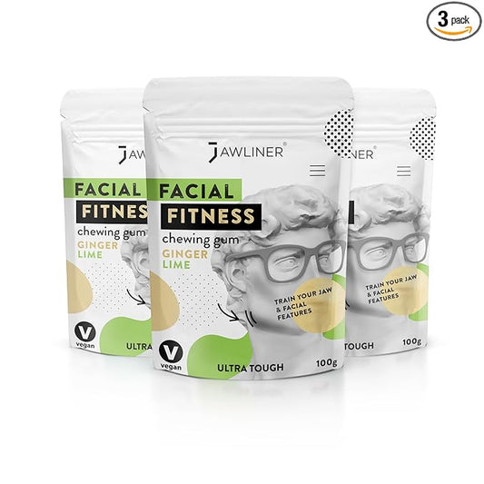 Jawliner® - Pioneers the Toughest Handmade 15x Harder Jawline Gum Includes 12 Weeks Coaching - Sugar-Free Ginger Lime Chewing Gum - Jawline Exerciser for Mewing & Shaping the Jaw (6 Months Pack)