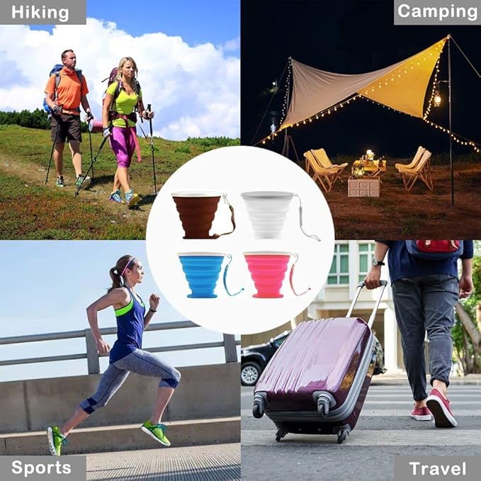 Silicone Collapsible Cups for Camping Travel,Small Portable Backpacking Camping Cup for Outdoor,Reusable Folding Travel Cup,270ml,Graduated(Transparent)