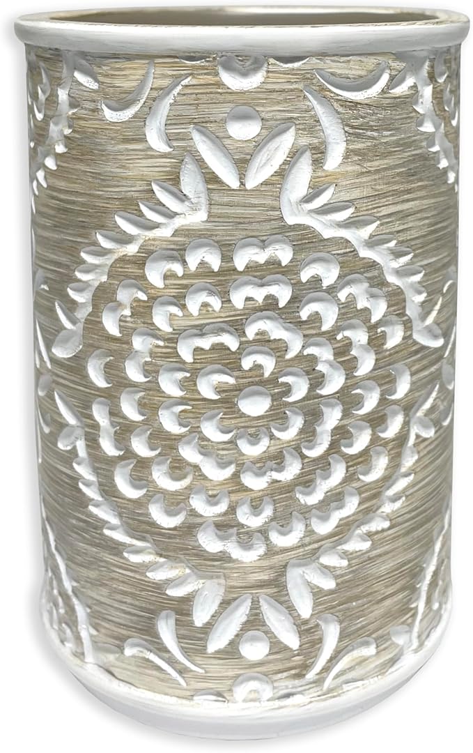 Regal Resin Bathroom Tumbler - Decorative Toothbrush Holder Cup for Bathroom Vanity Organizer and Countertop Decor Beige