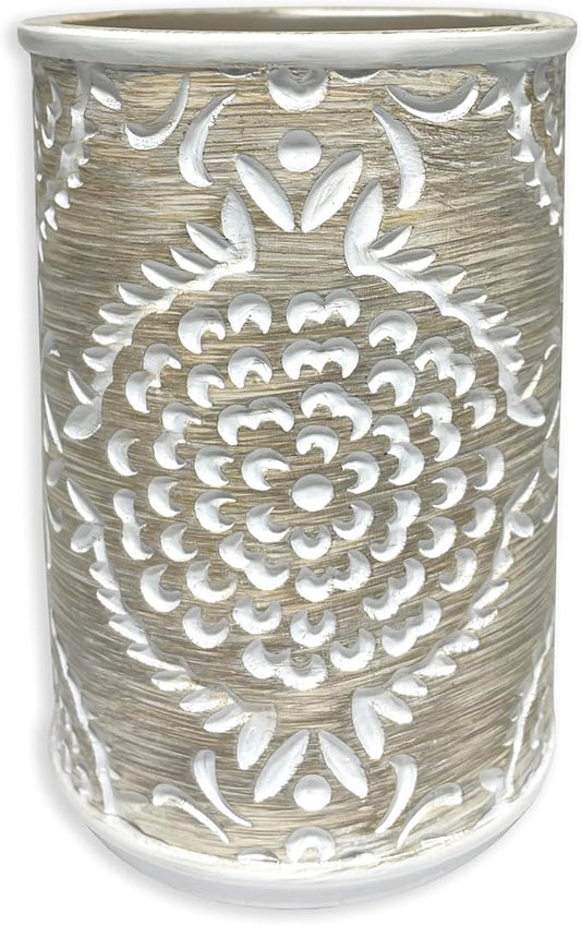 Regal Resin Bathroom Tumbler - Decorative Toothbrush Holder Cup for Bathroom Vanity Organizer and Countertop Decor Beige