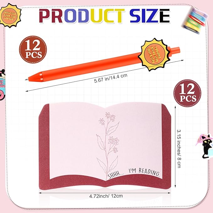 12 Set Book Lover Gifts Book Club Sticky Note Bookish Ballpoint Pens Reading Gifts Ideas for Reader Librarians Literary Lover Bookworms Christmas Appreciation Birthday Party Accessories