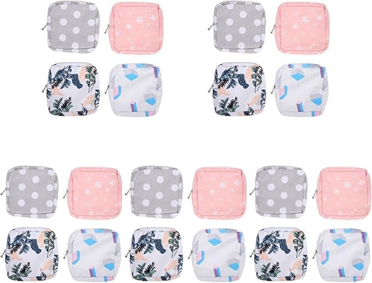Amosfun 20pcs Sanitary Napkin Storage Bag Teen Girl Period Pad Bags Mini Zipper Open Makeup Bag Polyester Cosmetic Packets