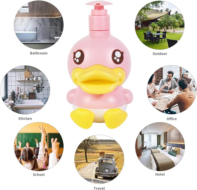 Cute Soap Dispenser for Kids Gift,Bathroom Kitchen Countertop Vanity Top Dispenser fit Body Lotion Shampoo Shower Hand Sanitizer Animal Pink B Duck Themed Soap Bottle with Pump Bath Accessories