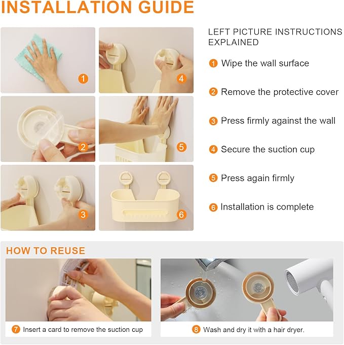 suntree Shower Caddy with Strong Suction Cups, No Drill Bathroom Shelf Organizer, Removable Soap Holder & Toothbrush Holder, Waterproof Storage with Drainage Design, Cream White