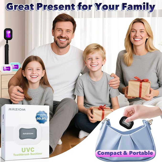 Toothbrush Sanitizer Case, RRZIOM Portable Toothbrush Covers Rechargeable, Rechargeable Toothbrush Cleaner Holder Case for Travel Home, Detachable Toothbrush Cover Cap for All Toothbrushes (Black)