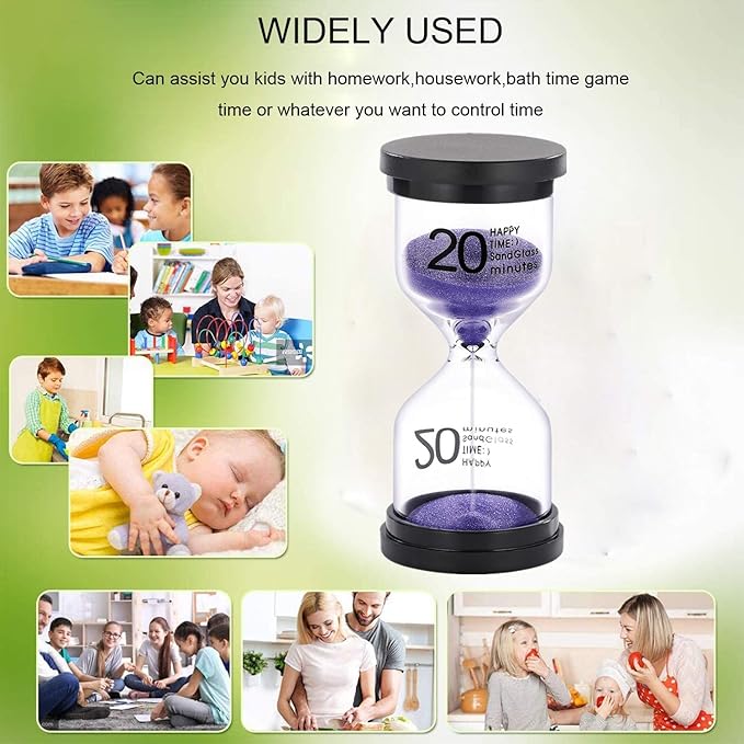 SuLiao 20 Minute Sand Timer Hourglass：Colorful Small Purple Sand Clock 20Min, Plastic Sandglass for Kids, Games, Decorative, Classroom, Kitchen, Toothbrush Timer