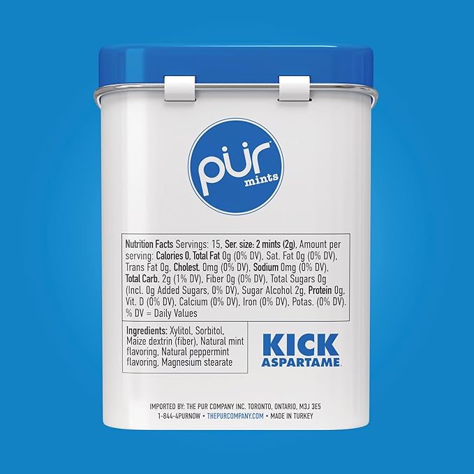 PUR Mints | Aspartame-Free | Made with Xylitol | Sugar-Free, Vegan, Gluten-Free & Keto Friendly | Natural Peppermint Flavor, 30 Pieces (Pack of 12)