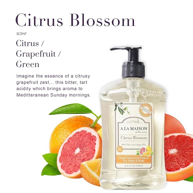 A LA MAISON French Liquid Hand Soap, Citrus Blossom - Natural Hand Wash Made with Essential Oils - Biodegradable, Plant-Based, Vegan, Cruelty-Free, Alcohol & Paraben Free (16.9 oz, 3 Pack)