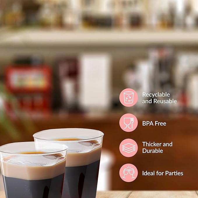 Prestee Clear Plastic Shot Glasses, 2 oz Disposable Shot Glasses - Bulk 100 Pack, Durable Small Cups for Shots, Mini Drinkware for Parties, Events, Reusable or Disposable - Crystal Clear Design