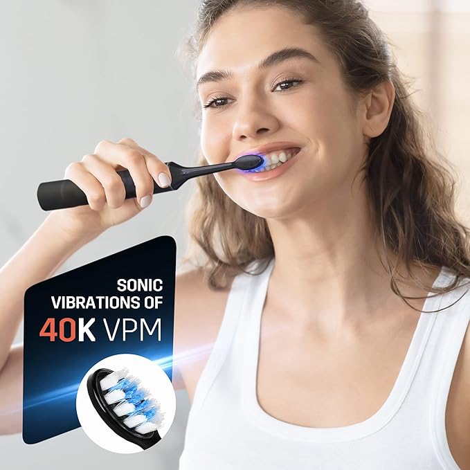 SPARX Electric Toothbrush for Teeth Whitening, Gum Care, & Polishing, Light Therapy Technology for Whiter Teeth & Healthy Gums, Rechargeable, Black