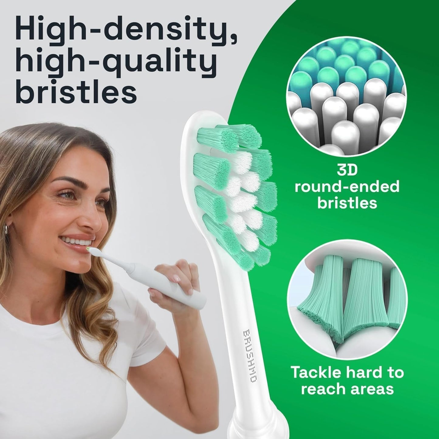 Brushmo Plaque Control Replacement Toothbrush Heads, Compatible with Philips Sonicare Click-on Electric Toothbrush Handles, 8 Standard Replacement Heads, Soft Dupont Bristles, BM928, White