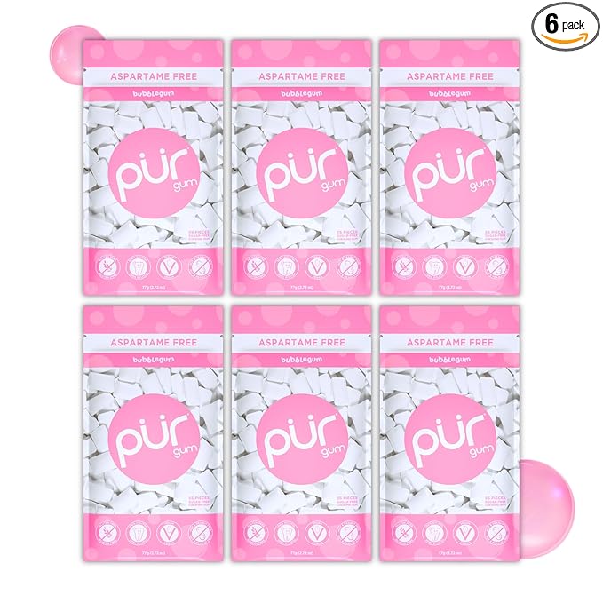 PUR Gum | Aspartame Free Chewing Gum | 100% Xylitol | Natural Bubblegum Flavored Gum, 55 Pieces (Pack of 6)
