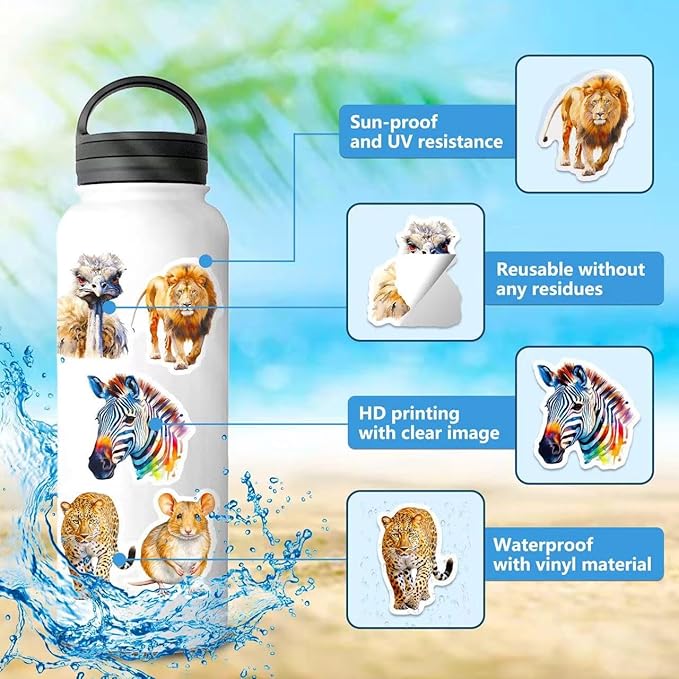 50 Pcs Cute Animal Stickers Bulk.Zoo Animal Stickers Packs for Kids,Adults Teens,Girls,Wild Africa Sticker for Water Bottles Laptop, Phone Etc
