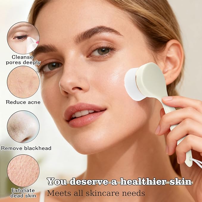 2 Pack Soft Bristle Facial Cleansing Brush for Deep Pore Cleaning, Face Exfoliating Scrub Brush for Face Cleansing Skincare Massaging,Jade White