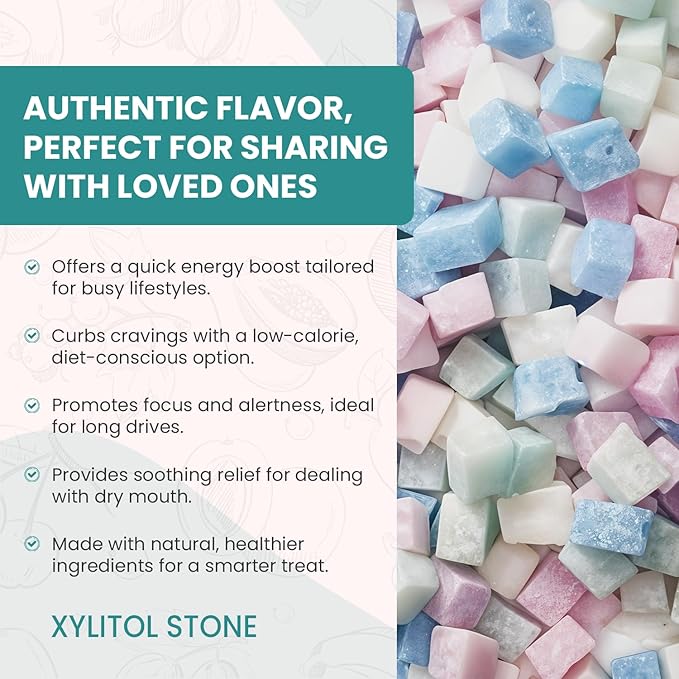 Xylitol Stone Sugar Free Candy - Vegan & Keto Friendly Unique Hard Candy - 100% Natural Flavor Candies - Gluten Free & Non-GMO Breath Freshener Low Calorie Mints - Pack of 6 Variety Pack