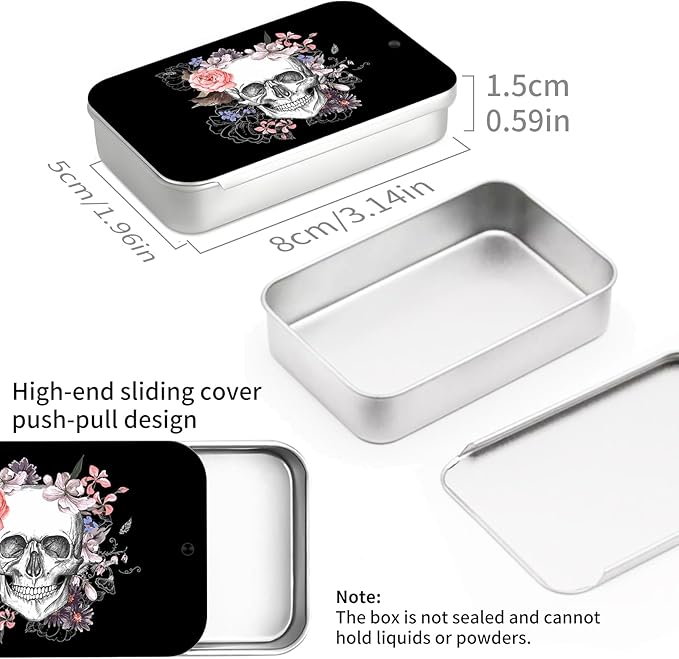 Portable Dental Floss Case, Refillable Cute Travel Floss Dispenser for Men & Women, Pocket Travel Floss Picks Case for Purse, Backpack, Bag Floral Skull Art