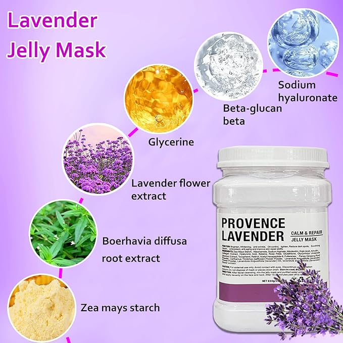 Jelly Mask Powder for Facials,Lavender Jelly Masks for Facials Professional,Jelly Face Mask,Hydrating, Brightening & Nourishing,DIY SPA Rubber Mask,with double-ended silicone brush,23 Fl Oz