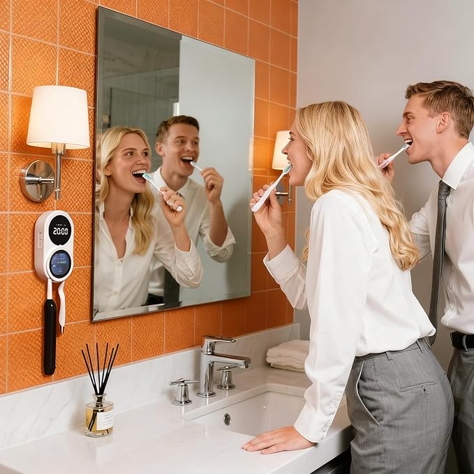 iHave Toothbrush Sanitizer Holder, UV Toothbrush Holders with 100M Negative Ions for 360° Disinfection, Mold Control & Odor Neutralization, Heated & Fan Drying 2-Slot Toothbrush Holder Wall Mounted