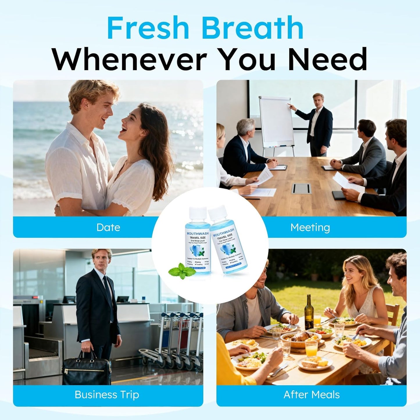 Travel Mouthwash Bulk, 1.2 Oz/35ml Mini Mouthwash Bulk, for Freshening Breath, Easy to Carry, Suitable for Work, Travel, Hotels, Dating Essentials (60-Pack)