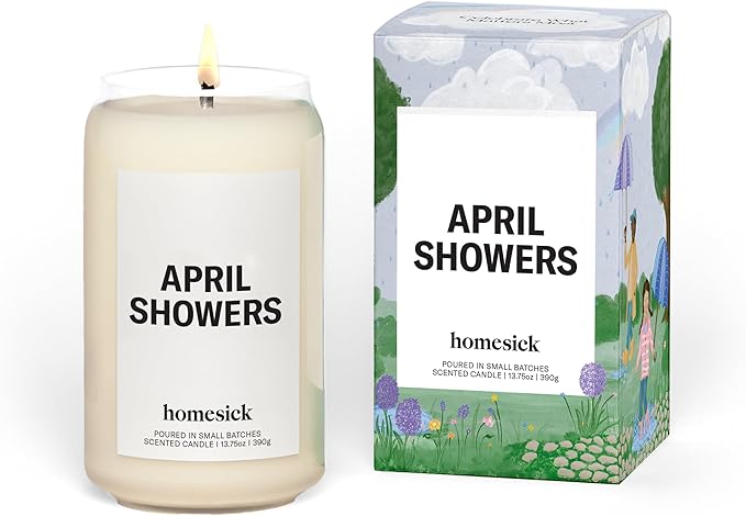 Homesick April Showers Scented Candle – 13.75 oz Natural Soy Wax, Non-Toxic Birchwood Eucalyptus Orchid Scent, Organic Cotton Wick, 80 Hour Burn – Elegant Wedding & Engagement Gifts for Couples