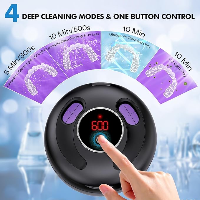 Ultrasonic Retainer Cleaner Machine, 45kHz Ultrasonic Dentures Cleaner for Night Guards, Braces, Aligner, Toothbrush, Jewelry and More, 200ML Capacity, Black