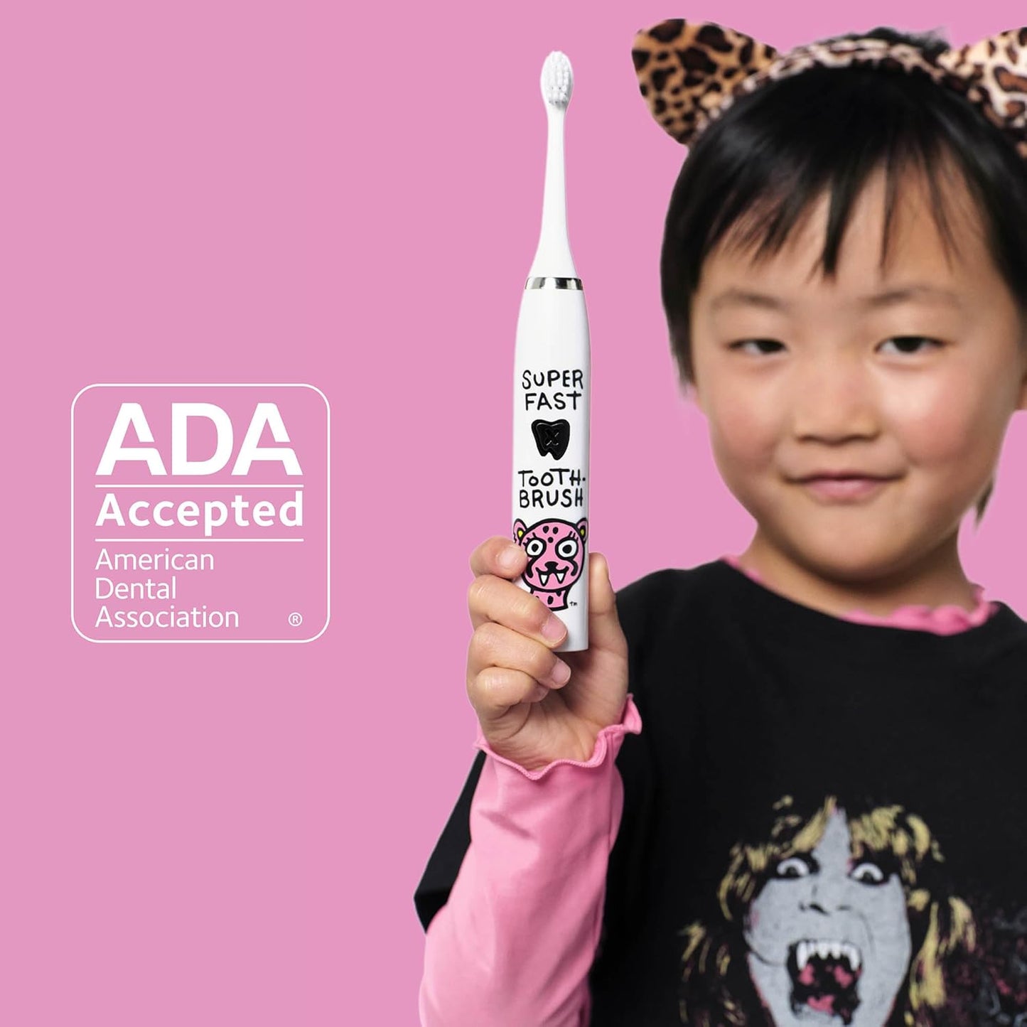 Made by Dentists Kids Electric Toothbrush - Rechargeable Vibrating Toothbrush with Timer, Includes 6 Replacement Heads, Halloween Gifts for Kids, Girls and Boys, Kid & Toddlers Age 2+, Cheetah