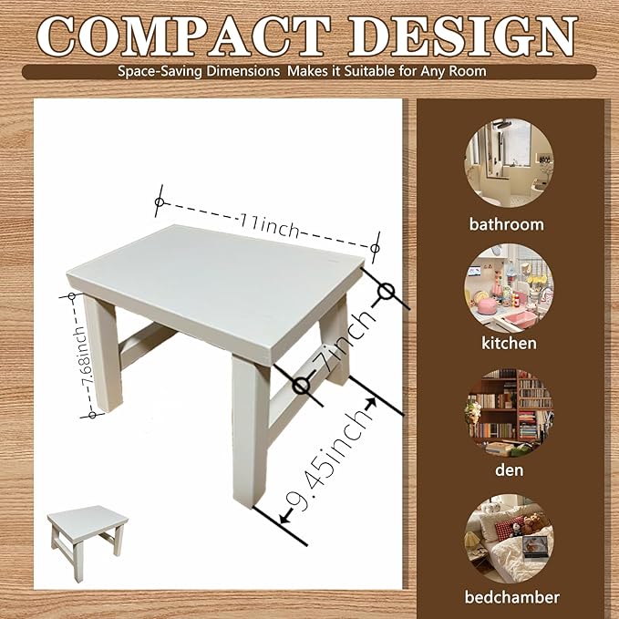 7.5'' Wooden Step Stools(2 Pack), Preassembled Kids Step Stool with Anti-Slip Bottom, for Toilet Potty Training, Bathroom Sink, Toddler Shower, Kitchen Counter(White)