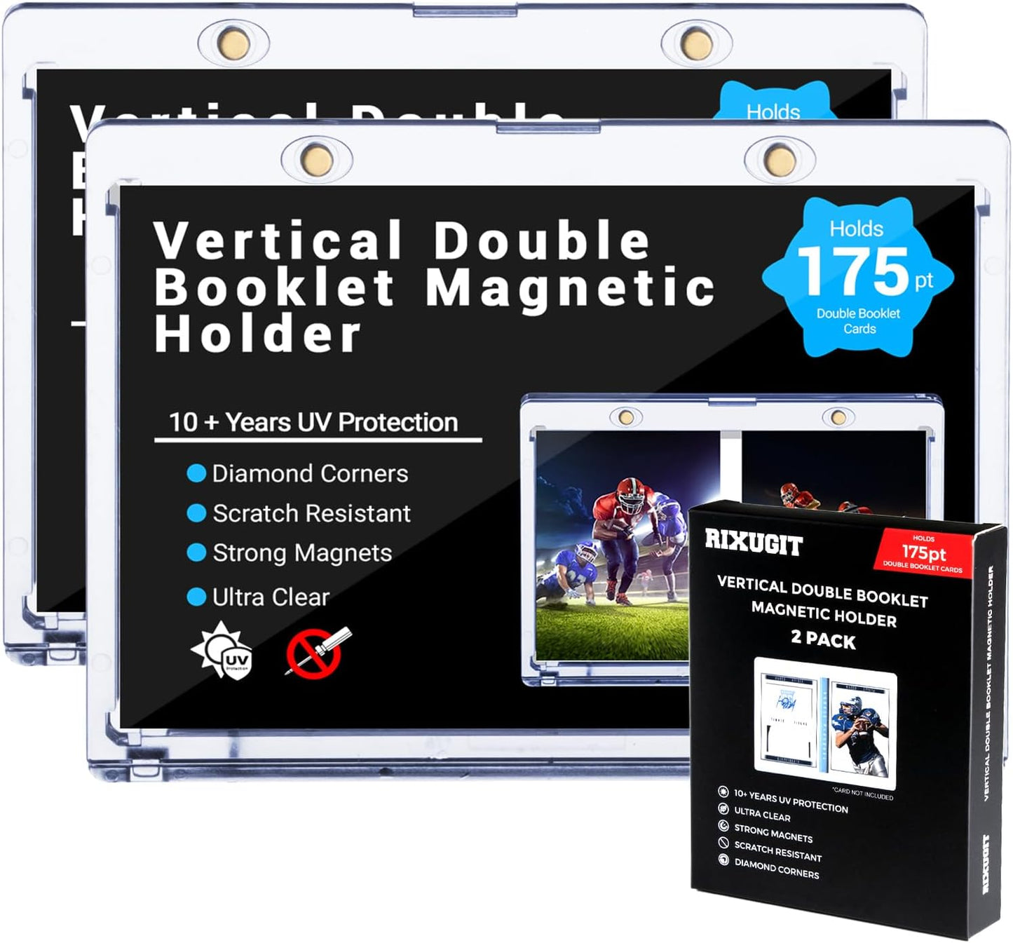2-Pack Vertical Booklet Magnetic Card-Holder - 175PT Booklet Case-UV Protection, One Touch Booklet Magnetic Card Holder Fit for National Treasure Cards, Script Cards Storage and Playbook Cards Display