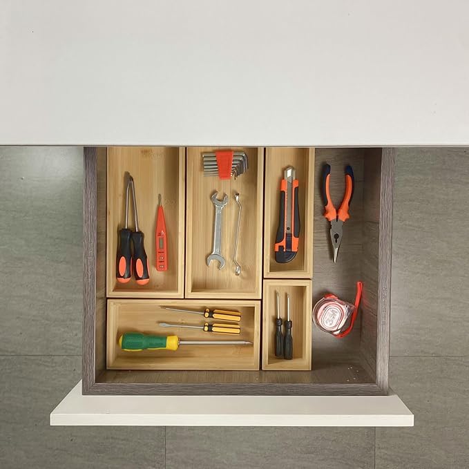 bamboo drawer organizer Set,expandable drawer dividers,wooden storage organizers,drawer organizers for kitchen, bathroom,flatware,Tea Bag Organizer (1 X 5PCS Natural)