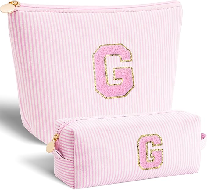 Personalized Makeup Bag for Women Girls - Fashion Cosmetic Bag Trendy Travel Toiletry Bag with Initials Letter - Teen Gifts - Pink,G