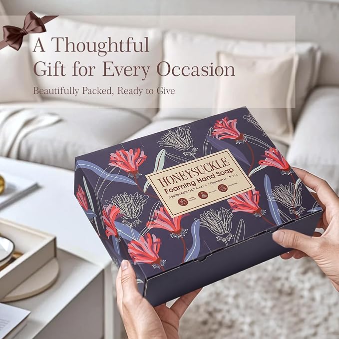 ROMIIE ZOI Foaming Hand Soap Refill Gift Set – Honeysuckle Scent – 3 Pack (1000ML Each) with Dispenser, Gentle & Moisturizing Plant-Based Formula – Bulk Refill Bottles for Bathroom & Kitchen Use