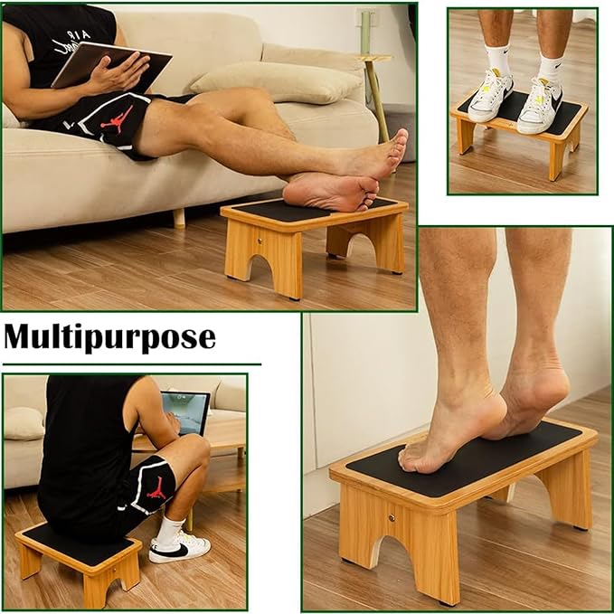 StrongTek Wooden Step Stool for Adults & Kids, Compact 7.5" Low One-Step Bedside Stool with Non-Slip Surface, Portable Step Ladder for Bedroom & Bathroom, Supports Up to 300 lbs