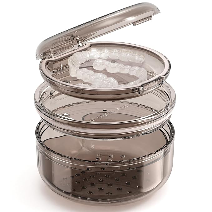 Denture Case Retainer Cleaning Case: 2 in 1 Retainer Case, No-Leak Denture Bath Box Cup, Complete Clean Care for Dentures, Clear Braces, Mouth Guard, Night Guard & Retainers