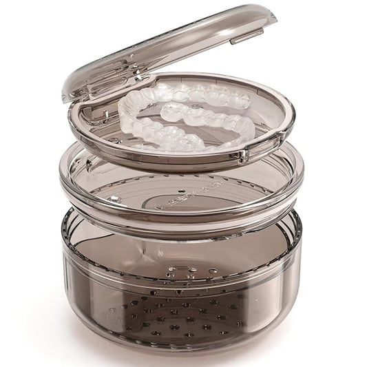 Denture Case Retainer Cleaning Case: 2 in 1 Retainer Case, No-Leak Denture Bath Box Cup, Complete Clean Care for Dentures, Clear Braces, Mouth Guard, Night Guard & Retainers