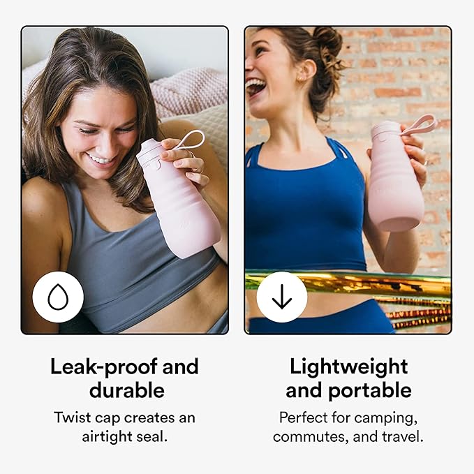 STOJO Collapsible Sports Water Bottle - Leak-Proof Reusable Silicone Travel Cup for Hot & Cold Drinks - Microwave & Dishwasher Safe - AS SEEN ON TODAY SHOW - Parent (Carnation)