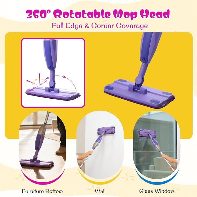 Kids Spray Mop - Mini Mop with Real Sprayer and Washable Microfiber Pad, Toddler Cleaning Set, Montessori Housekeeping Education Toys, for Boys Girls Ages 3+, Compatible with Swiffer Wet Jet Mop Pads