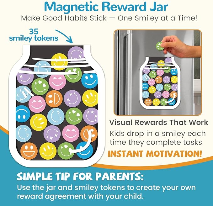 JJPRO Magnetic Bedtime/Morning/Daily Routine Chart for Kids with Reward Jar-Magnetic Chore Chart for Kids, Daily Visual Schedule Board for Toddlers, Bedtime Checklist Reward Jar-Outer Space