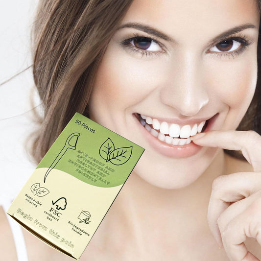 Environmentally Conscious Dental Floss Picks(300 Count) – Biodegradable, Harmless, and Toothpick Stick Soft on Gums for Optimal Oral Care