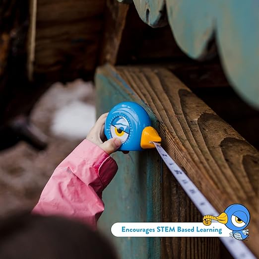 Handy Famm 8ft Blue Bird Tape Measure for Kids – STEM Educational Tool with Level, Protractor, Retractable Design - DIY Construction Toy, Child-Safe Measuring Tapes, Gift for Boys & Girls 3+