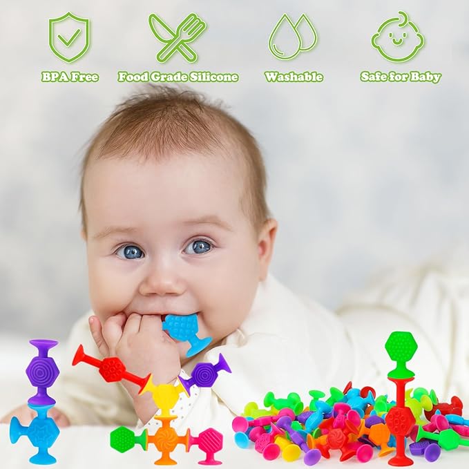 Toddler Textured Suction Cup Toys, 40 PCS Kids Bath Toys Ages 4-8, Sensory Sucker Toy for Baby Age 3, Travel Window Shower Bathtub Toy, Montessori Stress Release Ideal Gifts for Boys Girls