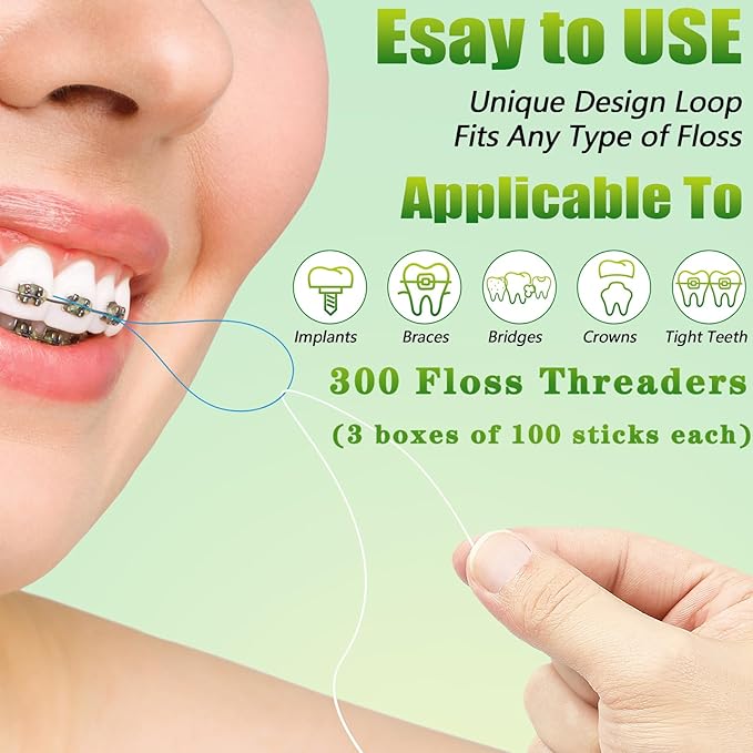 Floss Threaders, Orthodontic Threader, Ultraclean Access Tool for Maintaining Oral Health with Braces, Bridges, and Implants 300 Count (Pack of 3)