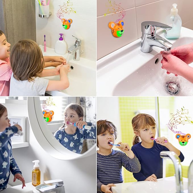 LUXSWAY Cute Animal Toothbrushing Timer for Kids with Musical Volume, 2 Minute Kid Timer for Teeth, 20 Seconds Wash Hand for Kids Training, Rechargeable Colored Led Light Visual- Tiger