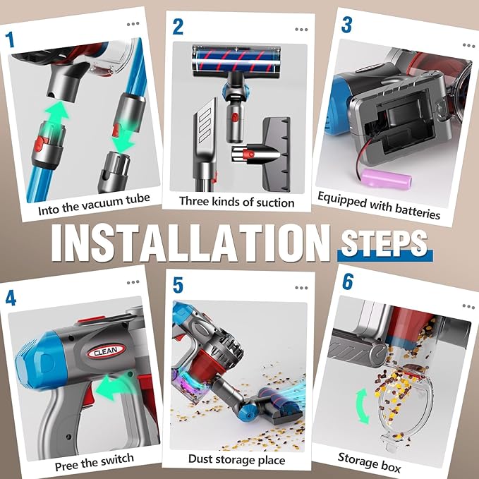 Kids Vacuum That Really Works, Toy Play Vacuum for Toddlers 3, Baby Vaccumm Cordless Cleaning Set Housekeeping Keeping Cleaner Girl Boys