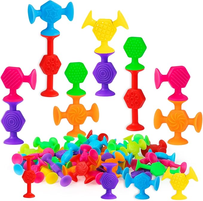 Toddler Textured Suction Cup Toys, 40 PCS Kids Bath Toys Ages 4-8, Sensory Sucker Toy for Baby Age 3, Travel Window Shower Bathtub Toy, Montessori Stress Release Ideal Gifts for Boys Girls
