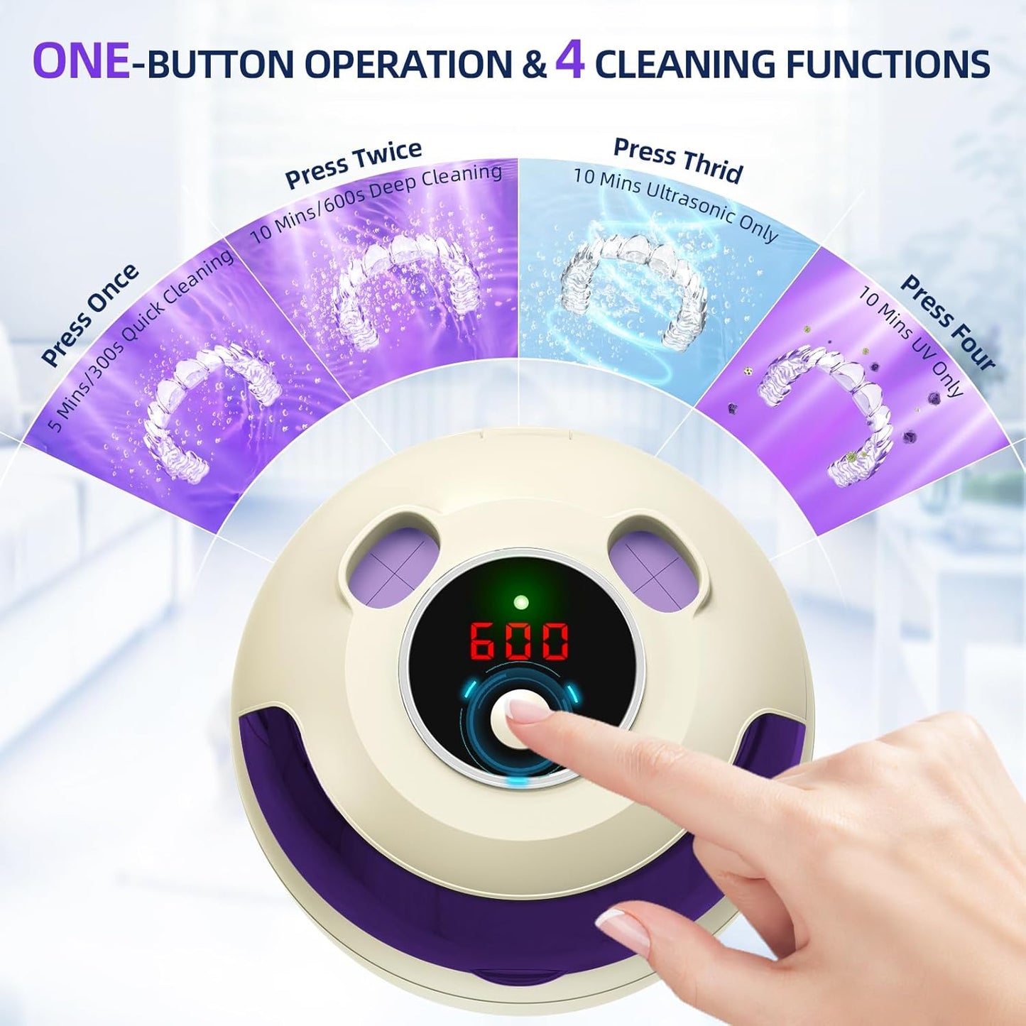 Ultrasonic Retainer Cleaner, Retainer Cleaner Machine for Dentures, Mouth Guards, Braces, Toothbrush Heads, Jewelry with 200ML Capacity, 45kHz Retainer Cleaning, 4 Modes for Appliances (Light Yellow)
