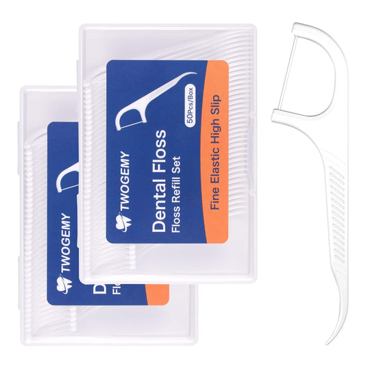 Dental Floss Picks - 100 Count Adult Floss Refill Set, Toothpicks Teeth Stick Tooth Cleaning Interdental Brush Dental Floss Pick Oral Hygiene Care.(2 x 50 Picks/Box)
