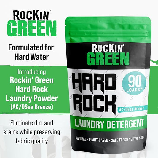 Rockin' Green Hard Rock Powder Laundry Detergent (90 Loads) - Natural Powdered Laundry Detergent, Sensitive Skin Laundry Powder (AC/DSea Breeze)