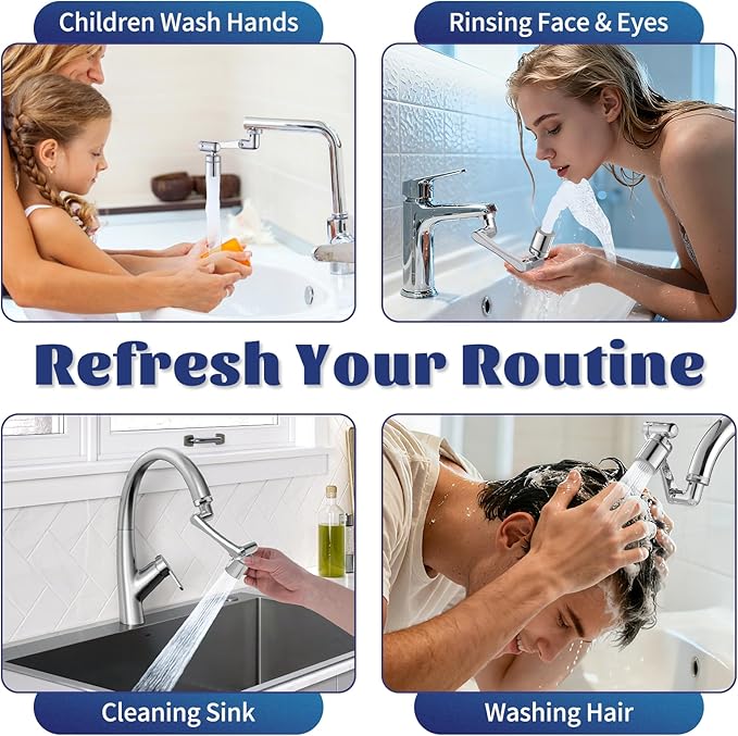 Patented 1440°Rotatable Faucet-Extender for Bathroom-Kitchen-Sink - Universal Swivel 2 Mode Tap aerator Extension, REAL BRASS U Shaped Sink Sprayer for Toddlers/Kids,Lift Spout for Face/Eye/Hair Rinse
