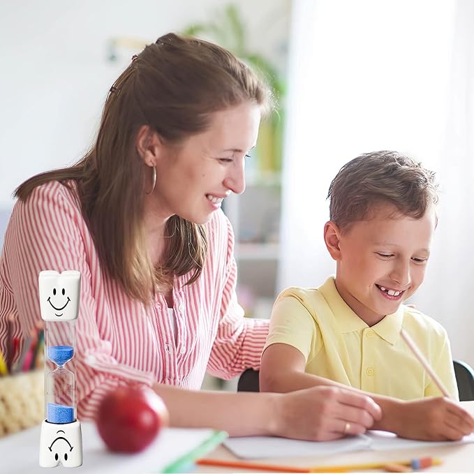 2 Minute Toothbrush Sand Timer for Kids, Small Pink Smiley Acrylic Hourglass Sand Clock Set 2min, Plastic Glass Mini Sandglass for Classroom Games Kitchen (Pack of 2)