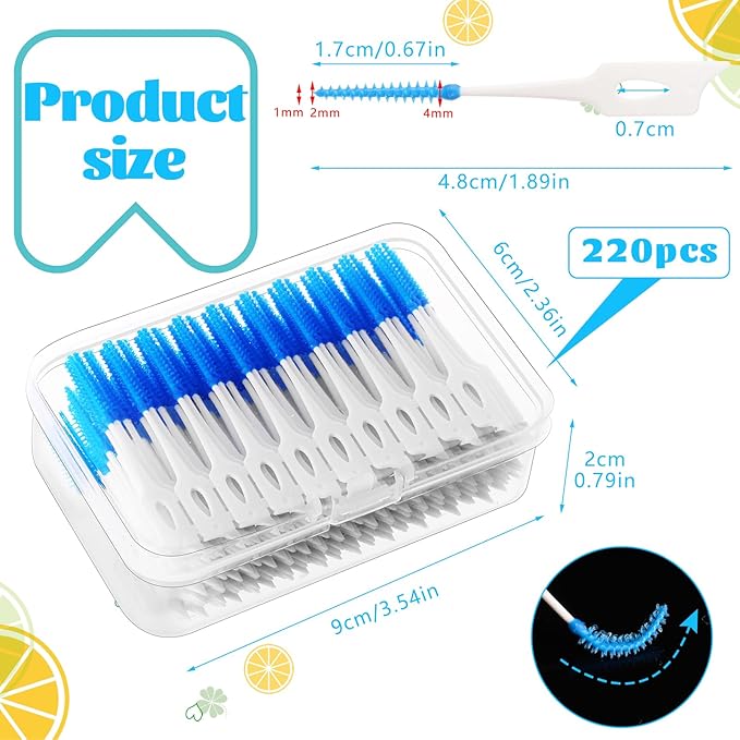 350 Pieces Interdental Brushes, Silicone Dental Floss Picks with Case Dental Brushes Dental Picks Blue Tooth Floss Picks for Teeth Cleaning